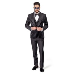 BLACK Shawl Lapel VELVET 3Piece Vested Slim Fit Tuxedo 1Button Black Pants AZAR