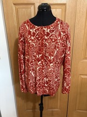 Talbots Pure Italian Merino Wool Cardigan Sweater Red Ivory Paisley Floral