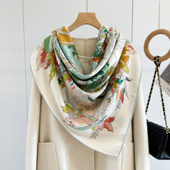 75% Cashmere 25% Silk Wrap Scarf Green garden Print Double Face Print Shawl 53”