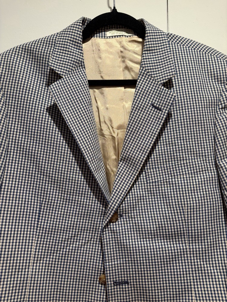 Orvis Men’s Sport Coat Navy Gingham Cotton Blend 40R