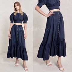 A.L.C. Jade Nightshade Navy Blue Snap Button Ruffle Full Maxi Skirt Sz 4 ALC