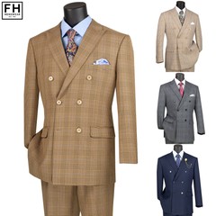 VINCI Men’s Prince of Wales Check Double Breasted 6 Button Classic Fit Suit New