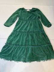 Hanna Andersson Girls Green Velour Tiered Ruffle Fit & Flare Midi Dress 8