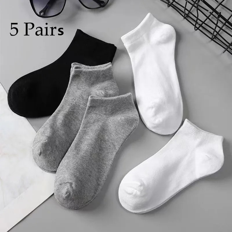 5 Pairs Mens Plain Solid Cotton Sports Ankle Athletic Socks Low Cut Size