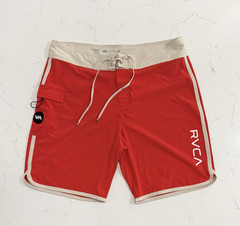 RVCA Men’s Board Shorts 38 Red Solid Stretch Drawstring Back Pocket Swim Trunks