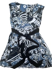 Volume One Juniors VTG Blue Floral Sleeveless Tieback V-Neck Babydoll Top Size M