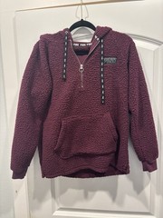 PINK Purple Sherpa Fleece 1/2 Zip Hooded Pocket Logo Hoodie Womens XS