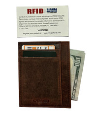 Brown, Pocket Wallet RFID Blocking Thin Leather Card Case