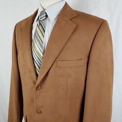 Stafford Faux Suede Sport Coat Jacket 42 Three Button Brown Micro Polyester