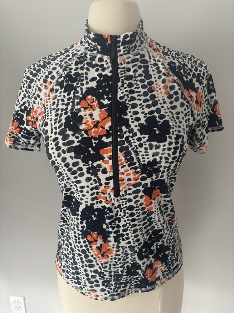 Garnet Hill Small Signature Rashguard Half Zip Swim Shirt Abstract Dot Print UPF