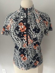 Garnet Hill Small Signature Rashguard Half Zip Swim Shirt Abstract Dot Print UPF