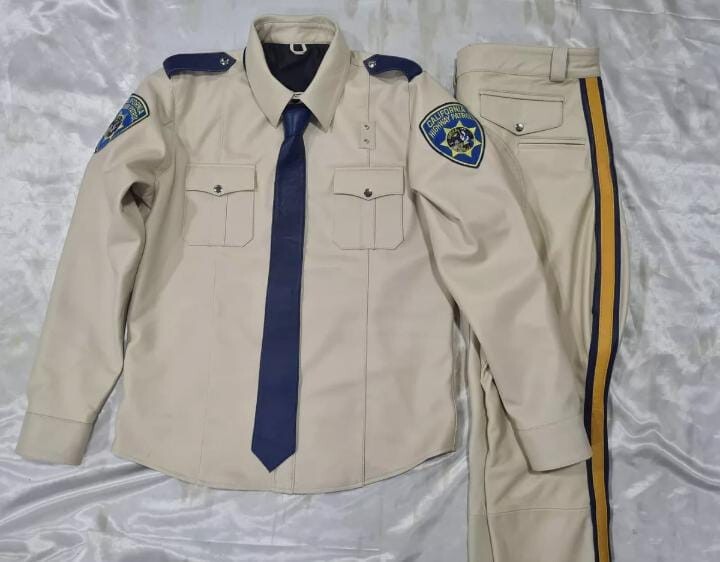 Men’s Real Cow Leather Highway Police Complete Uniform Breeches Shirt & Pant