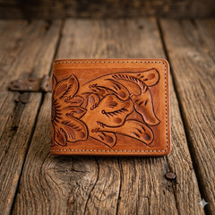 Hand Tooled Genuine Leather Bifold Wallet – Leather RFID Men Wallet Sunflower