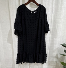Pinup Fashion Women’s Black Polka Dot Shift Knee Dress Ruffle Sheer 20W