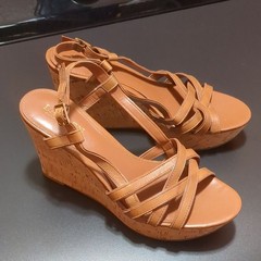 Lauren Ralph Lauren Tan Strappy Cork Wedge Sandals, 8.5