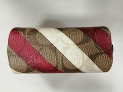 Coach Striped Sig Mini Pouch 1389 Red x BEG Used