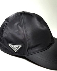 Prada Nylon Tessuto Triangle Logo Side Baseball Cap Hat Black Size M