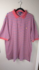 Polo Ralph Lauren Men’s Short Sleeve Polo Shirt 100% Cotton Salmon Blue Stripe