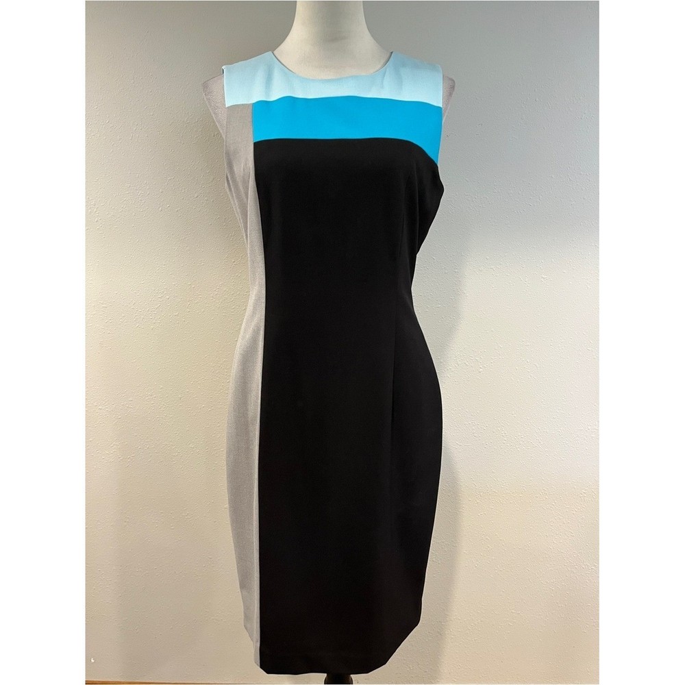 Calvin Klein Black Sheath Dress with Light Blue & Turquoise Panels