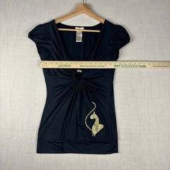 Baby Phat Y2K Rhinestone Gold Keyhole Ring Detail Stretch Blouse XL