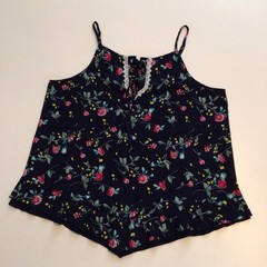 Women’s camisole navy blue spaghetti straps moody floral Romantic Soft Girl 1XL