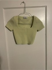 Babaton Ribbed Square-Neck Crop Top — Light Lime Size XXS