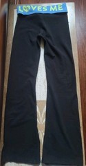 Victoria Secret Loves Me Black Neon Blue Fold Over Yoga Flare Bottom Legging S P