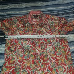 Chaps Petite M No Iron 100% Cotton Red Paisley Button Shirt Flip Stripe Cuff