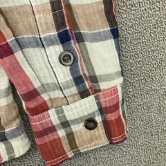 Purnell Shirt Mens Medium Red Beige Plaid Button Up Long Sleeve Cotton Pocket