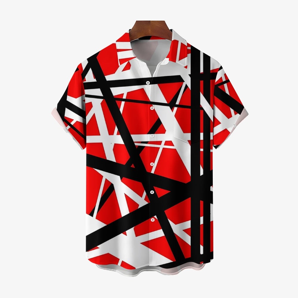 Vintage Classic Electric Guitar Frankenstrat Print Casual Short Sleeve Shirt 240