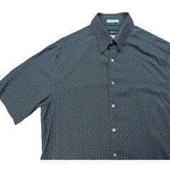CLAIBORNE Modern Fit Navy Blue Geometric Short Sleeve Button Down Shirt Men’s M