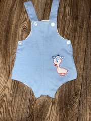 Vintage Baby Boy Blue Sunsuit Romper Duck Goose Appliqué Handmade Heirloom