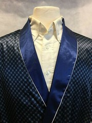 Mens Silk Satin Robe – Navy Royal Blue Checker White Piping -”5 Day Delivery”