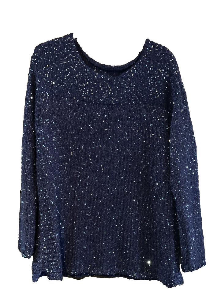 Chico’s Sweater Purple Metallic Sequin V Neckline Sparkle- size not specified