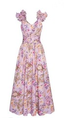 New Grace Karin Ruffle Midi Floral Dress Stretch w/Pockets Sz Small