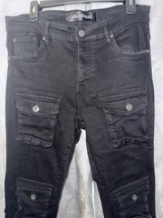 Valabasas Black Cargo Jeans Size 34 | Multi Pocket Designer Denim | Frayed Hem