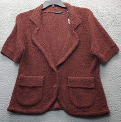 Axcess Cardigan Blazer Women XL Burgundy Knitted Notch Lapel Patch Pocket Button