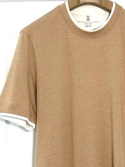 BRUNELLO CUCINELLI Men’s Beige/White Layering Cotton T-shirt Slim Fit Size M