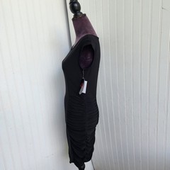 NWT $45 Volume One Junior’s Black Rutched Dress Stretch Cap Sleeve Bodycon Sz M