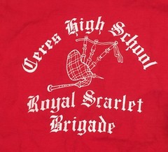 Vintage Ceres High School Royal Scarlet Brgade T Shirt Bagpipes 80s 1980s Size L