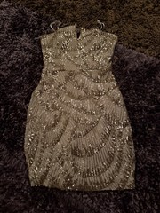 Emerald Sundae Gold Sequin Bodycon Mini Dress S Sweetheart Strappy Lined Zip