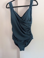 Jantzen Teal Surplice One Piece Swimsuit Adjustable Wide Straps Size 10 Depths