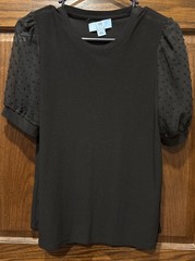 CeCe Women’s Black Top With Semi Sheer Puff Short Sleeve