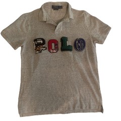 Polo Ralph Lauren Grey Polo Patch Spellout Custom Slim Fit Size M 100% Cottton