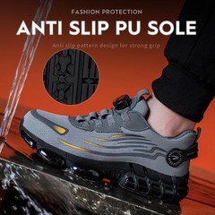 Men Steel Toe Cap Work Safety Shoes Rotating Button Comfort Breathable Sneakers