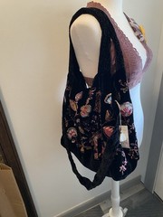 JOHNNY WAS NWT Brenda Tote Handbag Purse Black Velvet Embroidered Sequin Floral