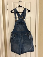 NWOT Ladies Seven7 Denim Cotton Stretch Jean Bib Overall Shorts Size 14