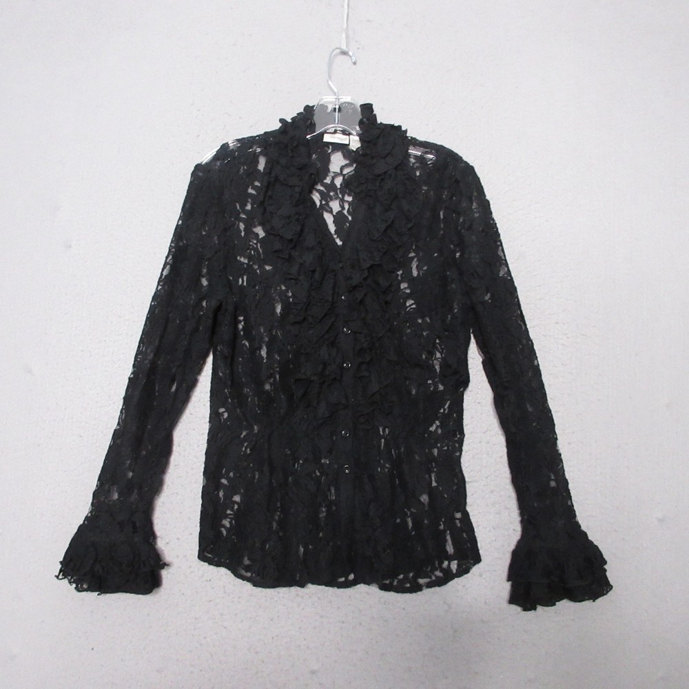 Vintage Spiegel Top Black Lace Ruffle Whimsigoth Goth Victorian Regency Cottage