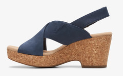 Clarks Giselle Dove Wedge Sandal Slingback Straps Navy Nubuck Women’s 7 Medium