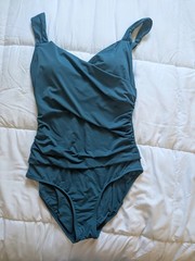 Jantzen Teal Surplice One Piece Swimsuit Adjustable Wide Straps Size 10 Depths